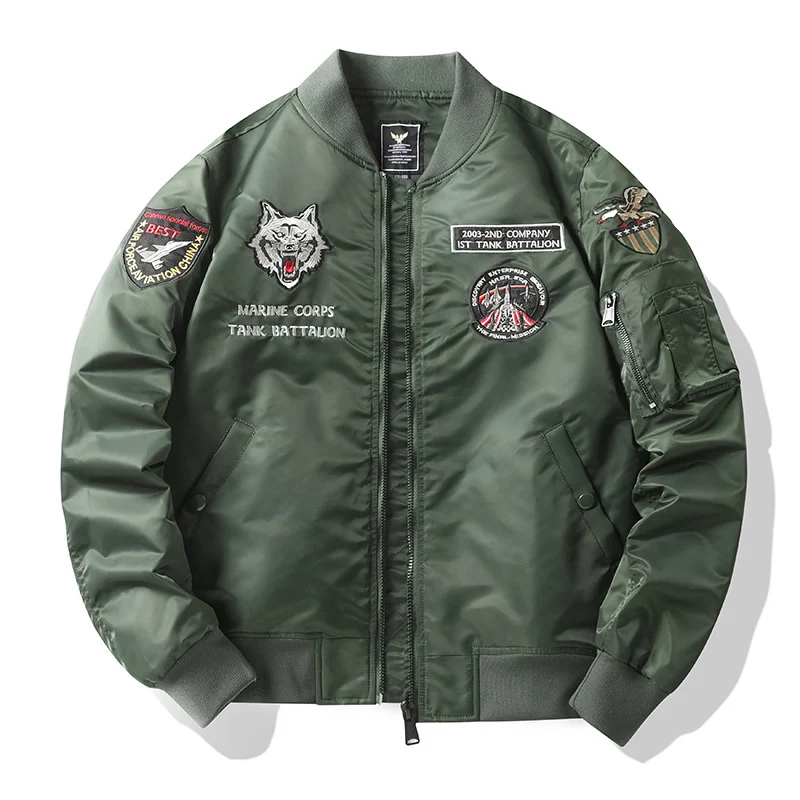 Herren Pilotenblouson im Fliegerstil mit gesticktem Panzer-Motiv und Ärmeltasche Nord Taschen