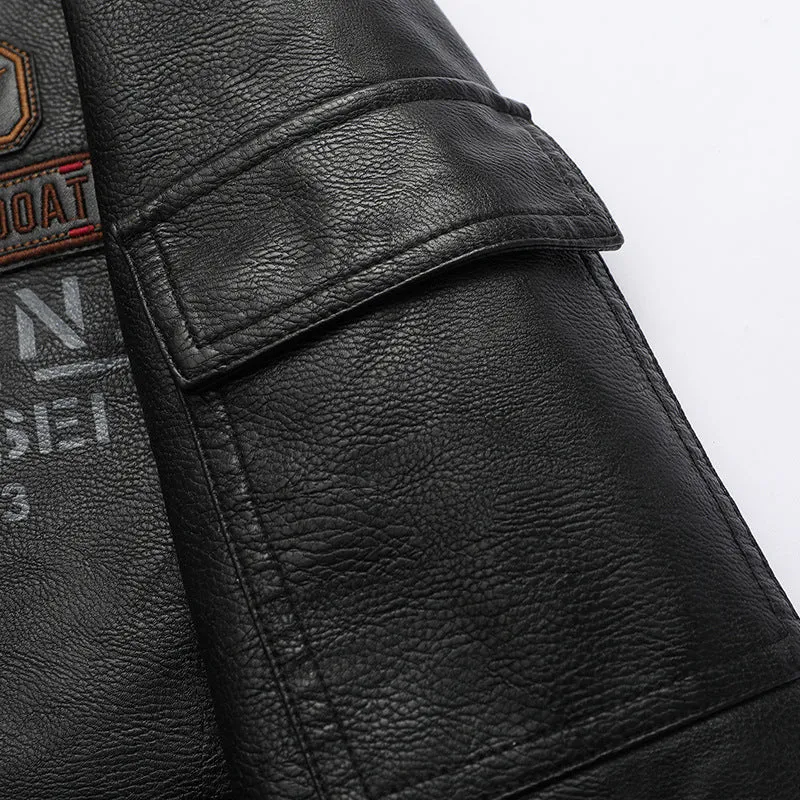 Herren Pilotenblouson im Aviator‑Look aus Kunstleder mit Applikationen und Rippbündchen Nord Taschen