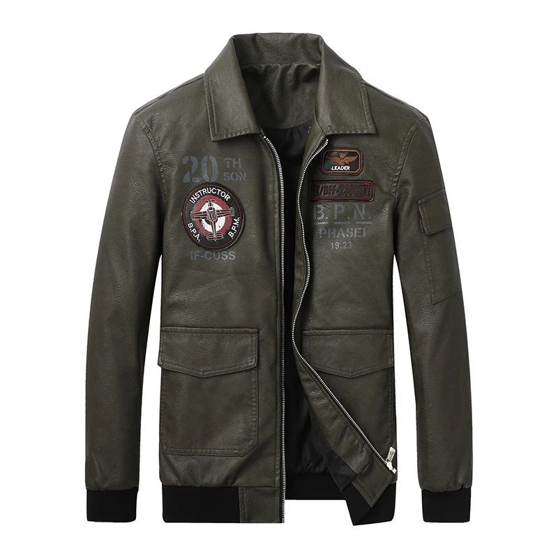 Herren Pilotenblouson im Aviator‑Look aus Kunstleder mit Applikationen und Rippbündchen Nord Taschen