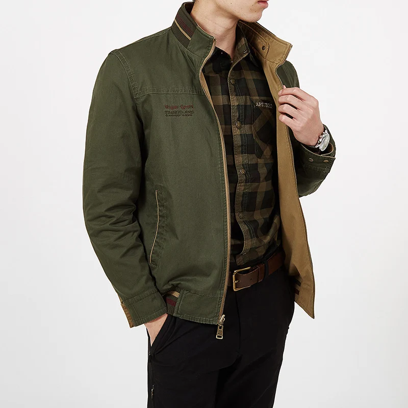Herren Übergangs-Fieldjacke aus gewachstem Canvas mit Stehkragen und verdecktem Reißverschluss Nord Taschen