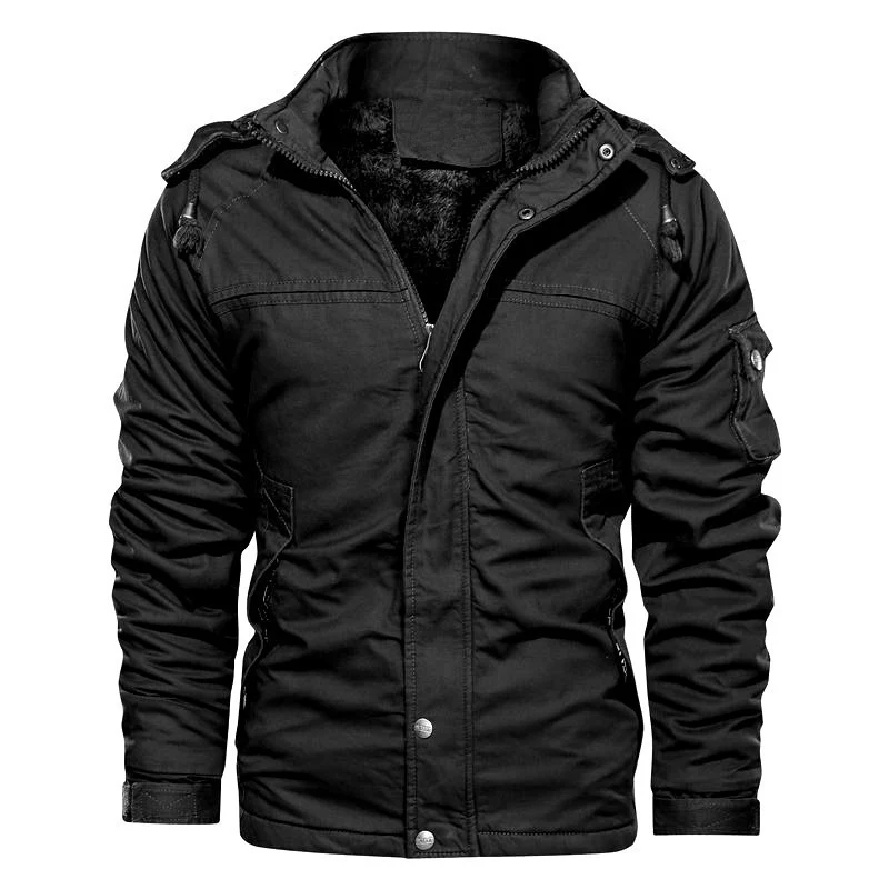 Herren thermoisolierte Canvas‑Fieldjacke mit Kapuze, Teddyfutter und Multifunktions‑Taschen Nord Taschen
