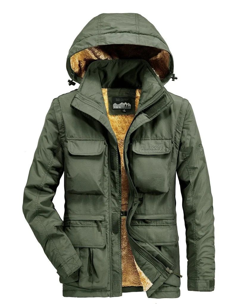 Herren Thermo-Parka mit Teddyfleece-Innenfutter, Kapuze und Multifunktionstaschen Nord Taschen