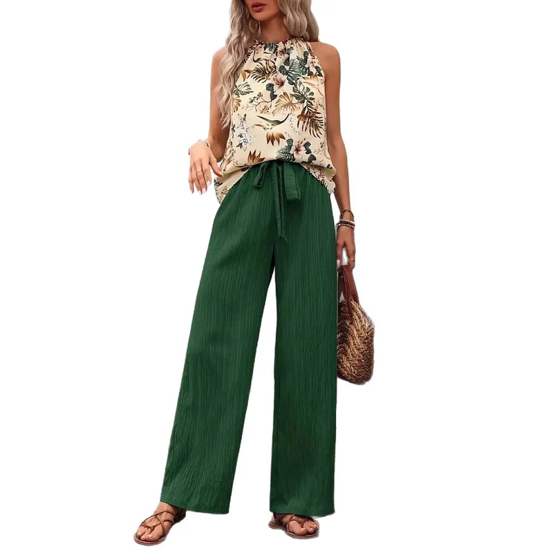 Damen weite Leinenhose mit Kordelzug und Faltenoptik Nord Taschen