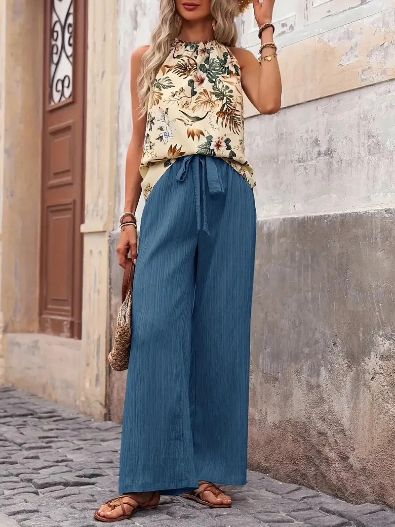 Damen weite Leinenhose mit Kordelzug und Faltenoptik Nord Taschen