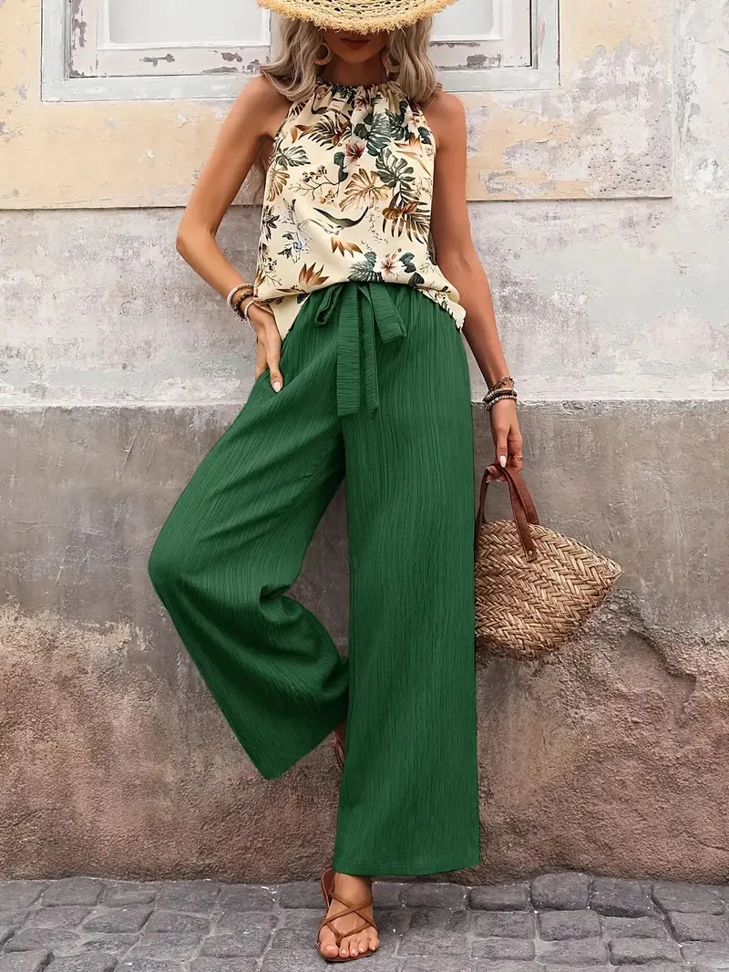 Damen weite Leinenhose mit Kordelzug und Faltenoptik Nord Taschen