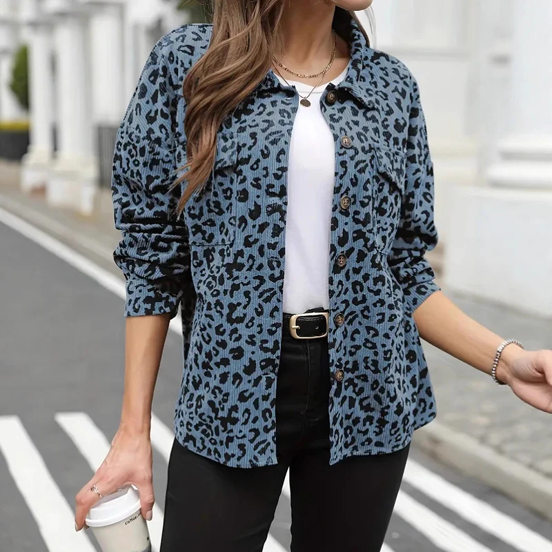 Damen Oversize Hemdjacke im Cord‑Look mit Leopardenprint Nord Taschen