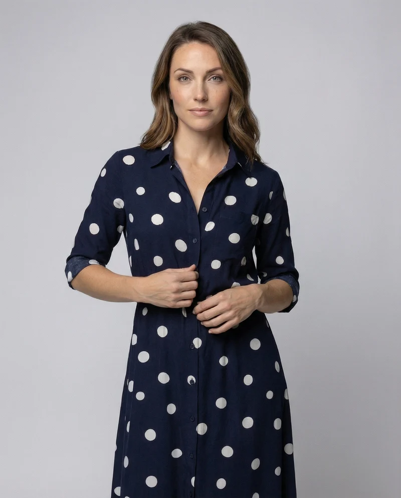 Damen lässiges Hemdkleid mit Punktmuster