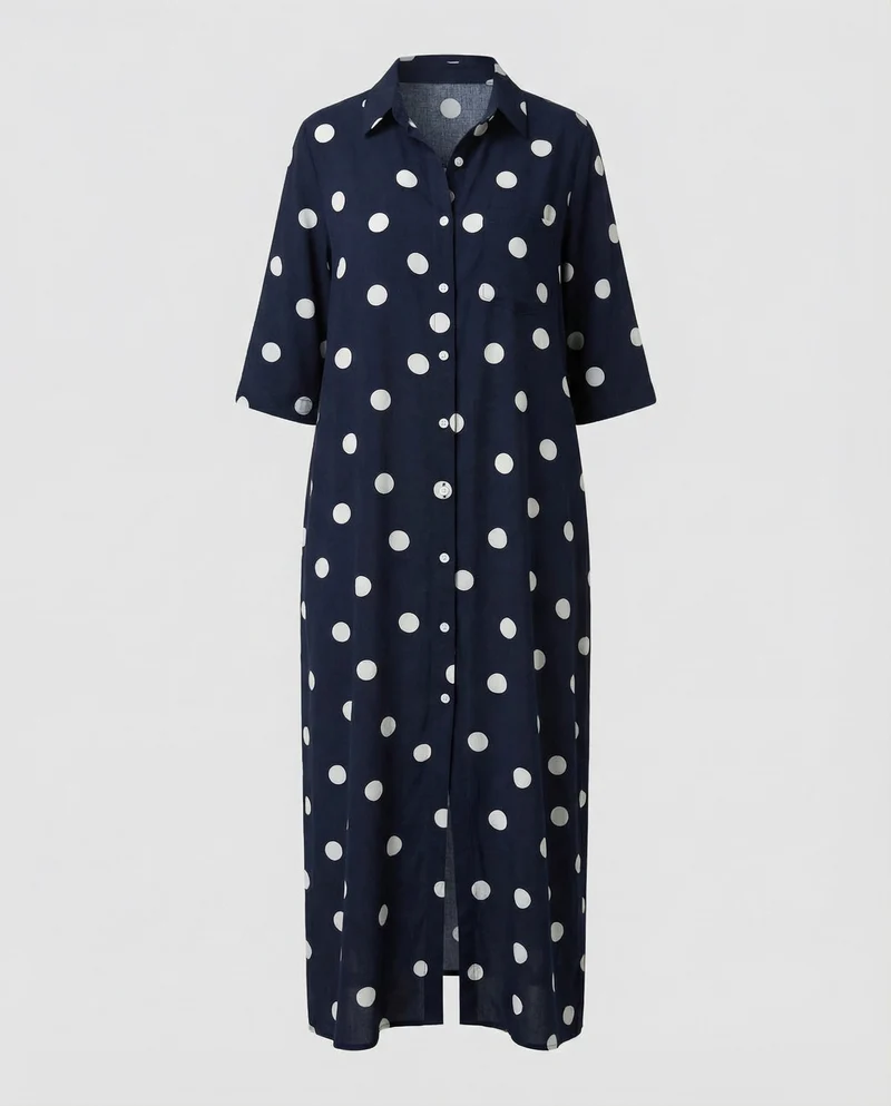 Damen lässiges Hemdkleid mit Punktmuster