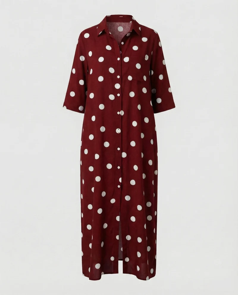 Damen lässiges Hemdkleid mit Punktmuster