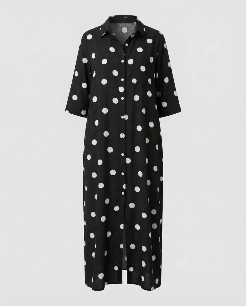 Damen lässiges Hemdkleid mit Punktmuster