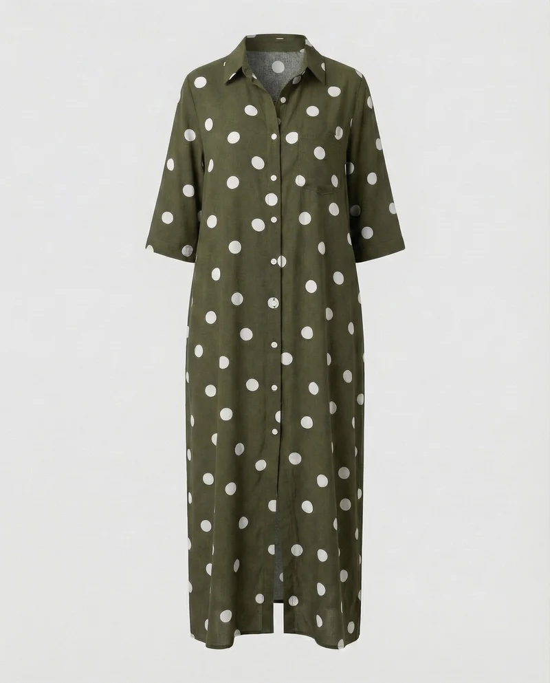 Damen lässiges Hemdkleid mit Punktmuster