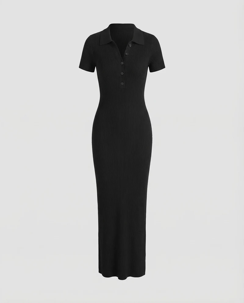 Damen Geripptes Maxikleid Seitlicher Schlitz