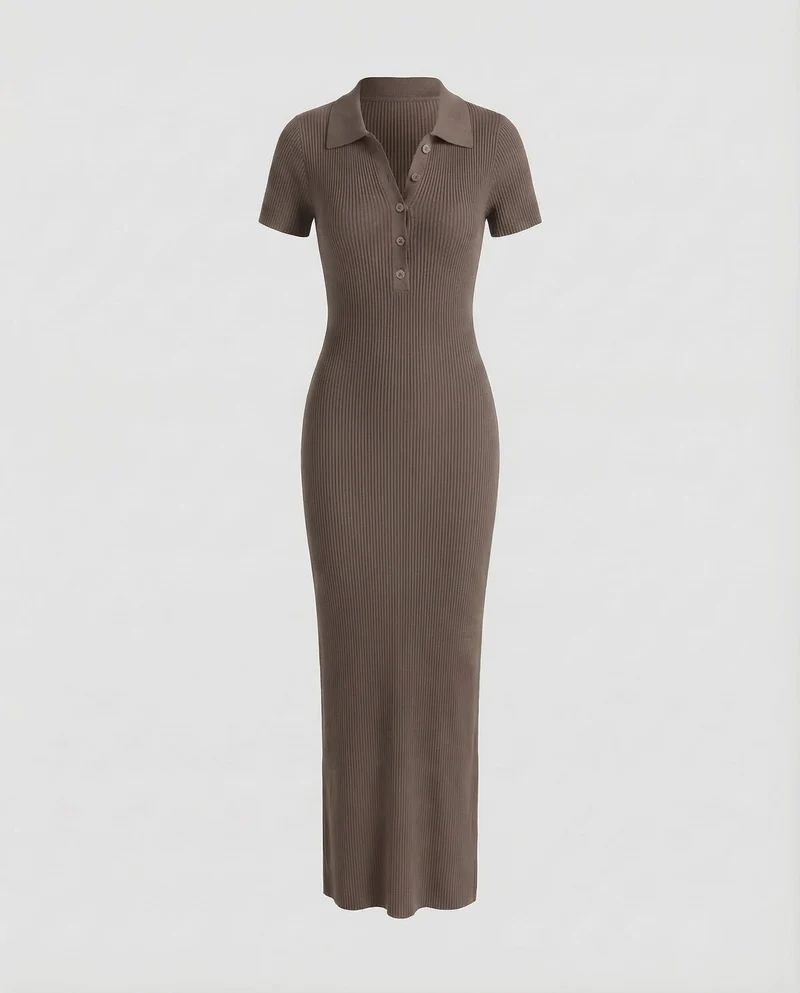 Damen Geripptes Maxikleid Seitlicher Schlitz