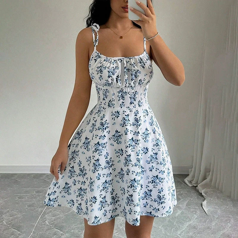 Damen Sommerliches Blümchenkleid mit verstellbaren Spaghettiträgern
