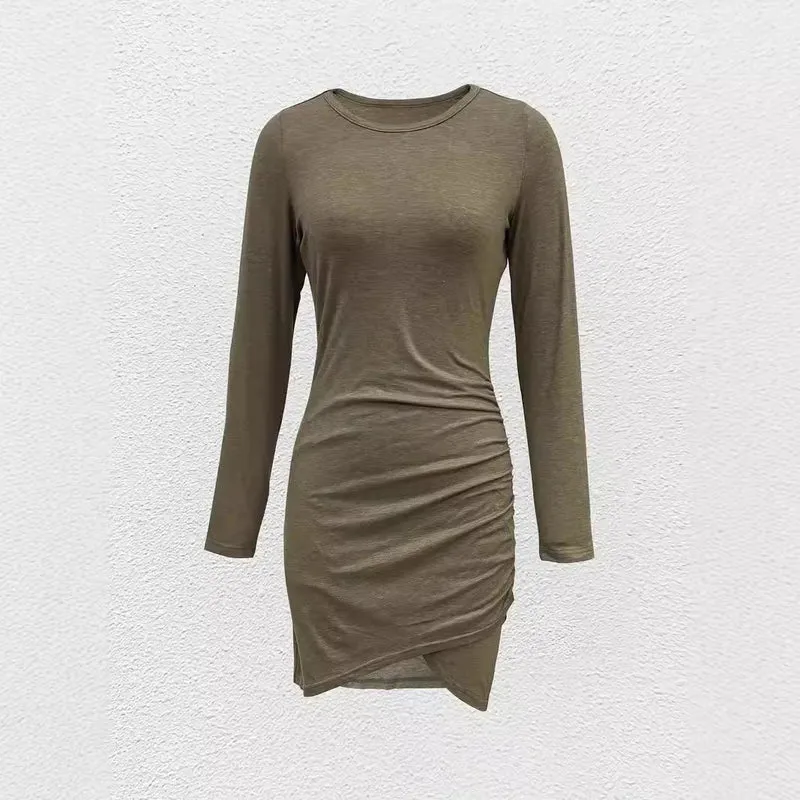 Damen Langärmeliges Wickel‑Optik‑Tulpenkleid mit Seitentaschen Nord Taschen