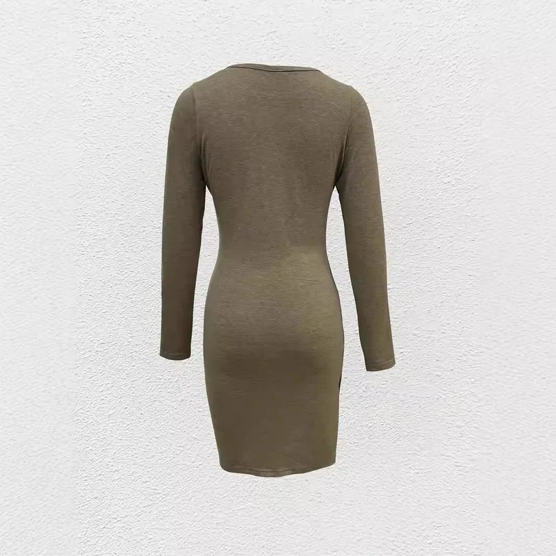 Damen Langärmeliges Wickel‑Optik‑Tulpenkleid mit Seitentaschen Nord Taschen
