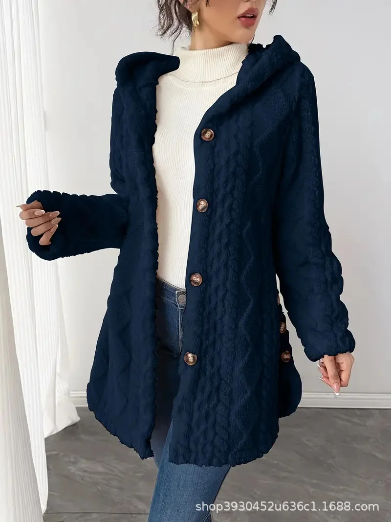 Damen Kapuzen‑Teddyjacke mit Knopfleiste und strukturierter Oberfläche Nord Taschen