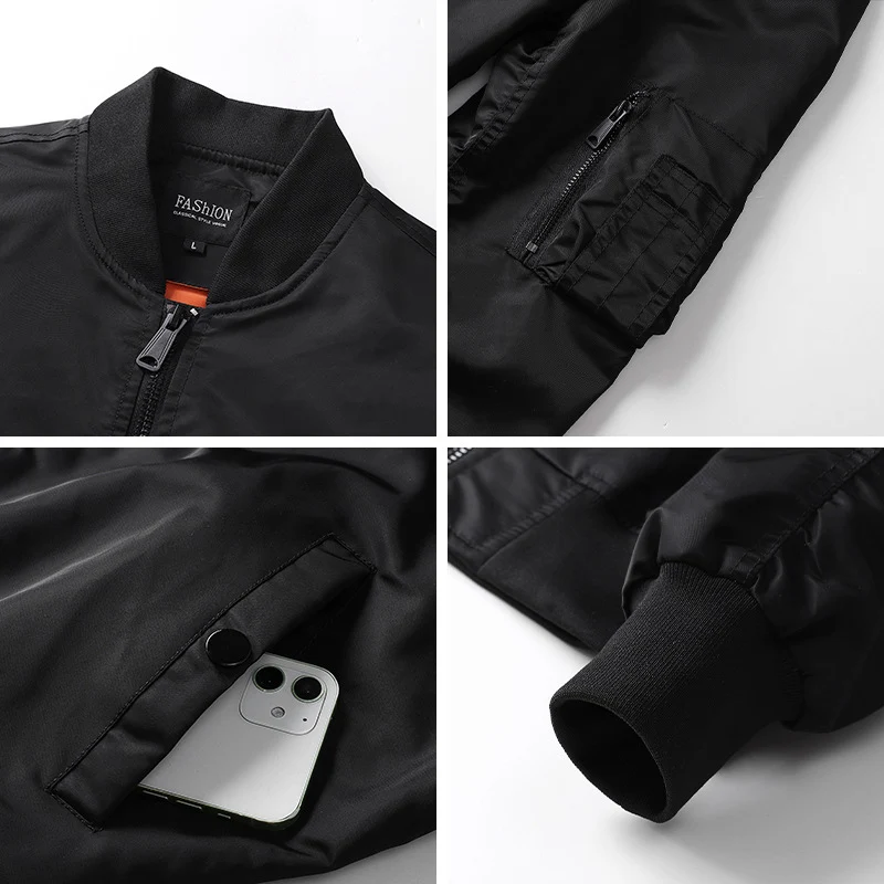 Herren leichte Nylon-Bomberjacke im Aviator-Utility-Stil mit Ärmeltasche Nord Taschen
