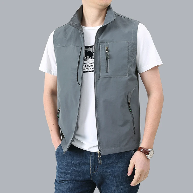 Herren Leichte Multifunktionale Outdoor-Weste mit Reißverschlusstaschen und Stehkragen Nord Taschen