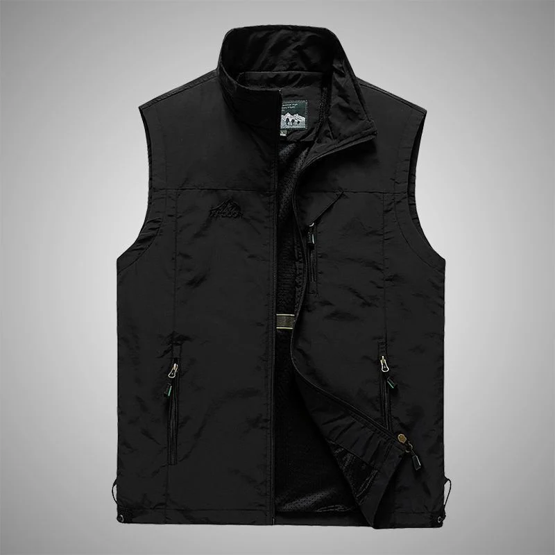 Herren Leichte Multifunktionale Outdoor-Weste mit Reißverschlusstaschen und Stehkragen Nord Taschen