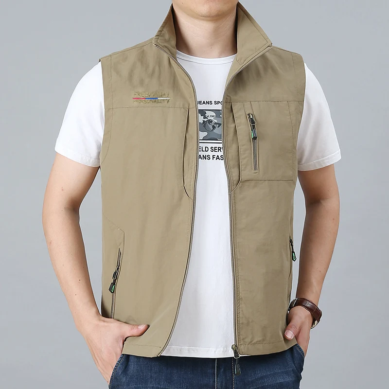 Herren Leichte Multifunktionale Outdoor-Weste mit Reißverschlusstaschen und Stehkragen Nord Taschen