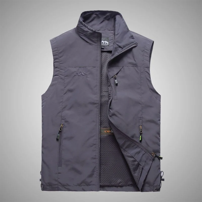 Herren Leichte Multifunktionale Outdoor-Weste mit Reißverschlusstaschen und Stehkragen Nord Taschen
