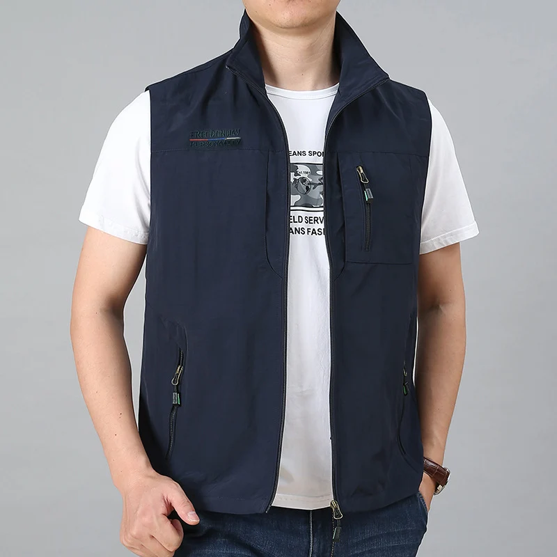Herren Leichte Multifunktionale Outdoor-Weste mit Reißverschlusstaschen und Stehkragen Nord Taschen