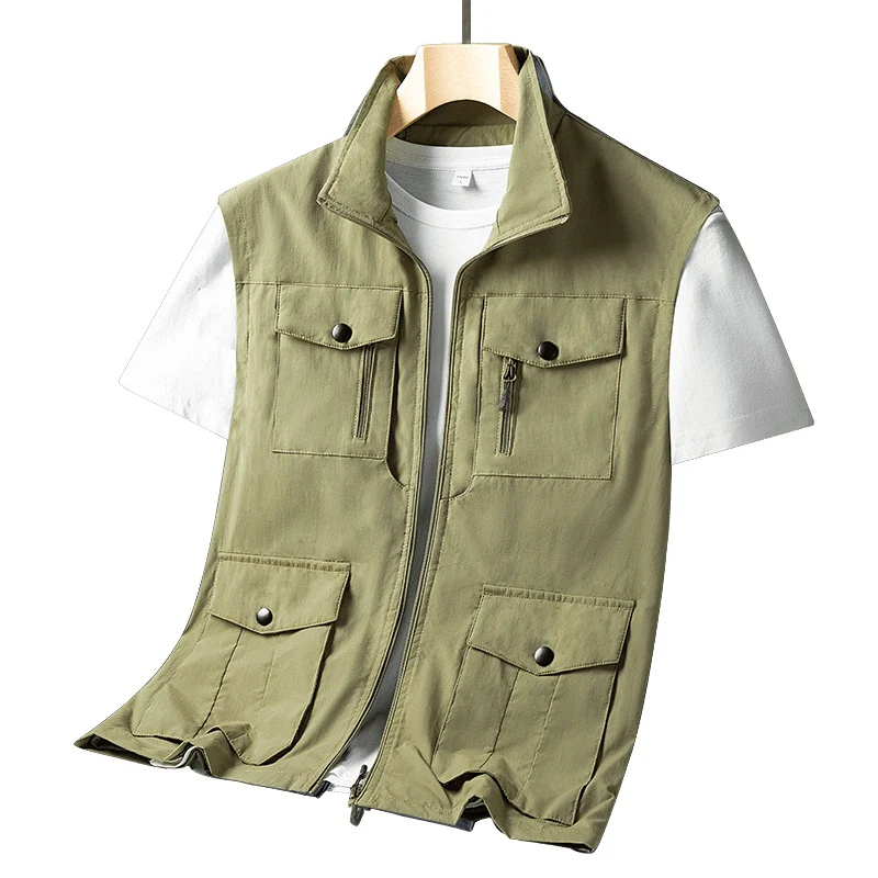 Herren Leichte Multifunktionale Outdoor-Weste mit Reißverschlusstaschen und Stehkragen Nord Taschen