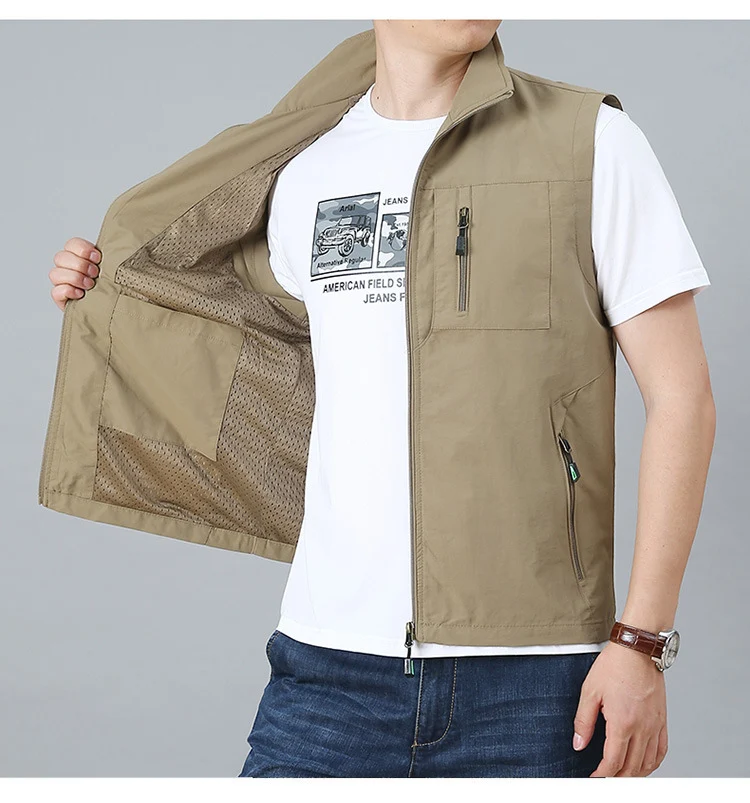 Herren Leichte Multifunktionale Outdoor-Weste mit Reißverschlusstaschen und Stehkragen Nord Taschen