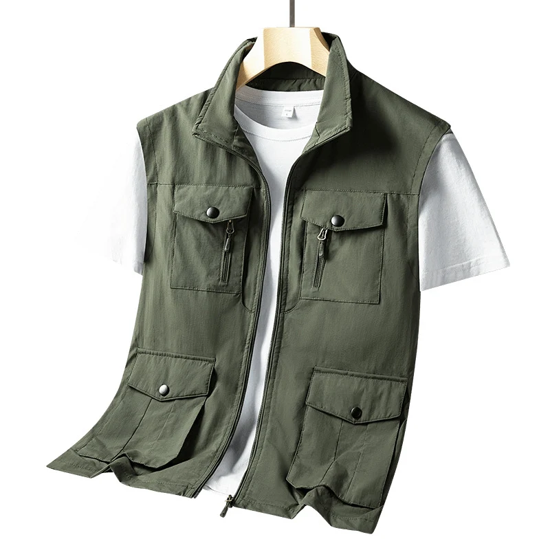 Herren Leichte Multifunktionale Outdoor-Weste mit Reißverschlusstaschen und Stehkragen Nord Taschen