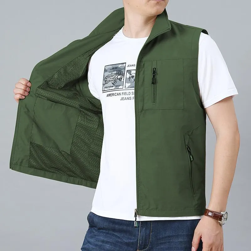 Herren Leichte Multifunktionale Outdoor-Weste mit Reißverschlusstaschen und Stehkragen Nord Taschen