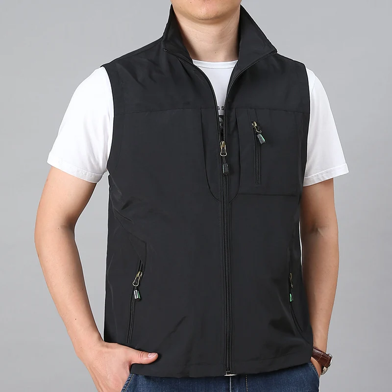 Herren Leichte Multifunktionale Outdoor-Weste mit Reißverschlusstaschen und Stehkragen Nord Taschen