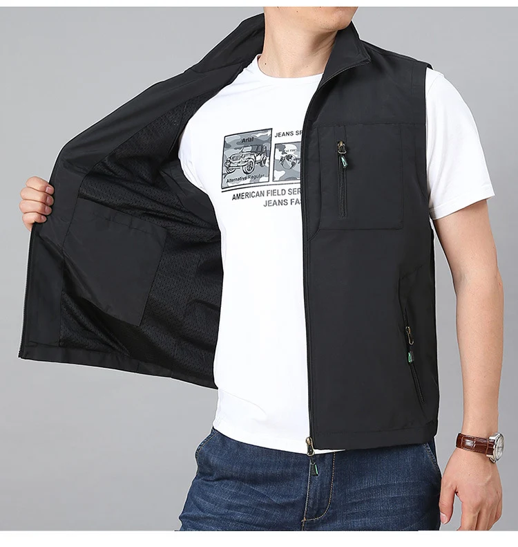 Herren Leichte Multifunktionale Outdoor-Weste mit Reißverschlusstaschen und Stehkragen Nord Taschen
