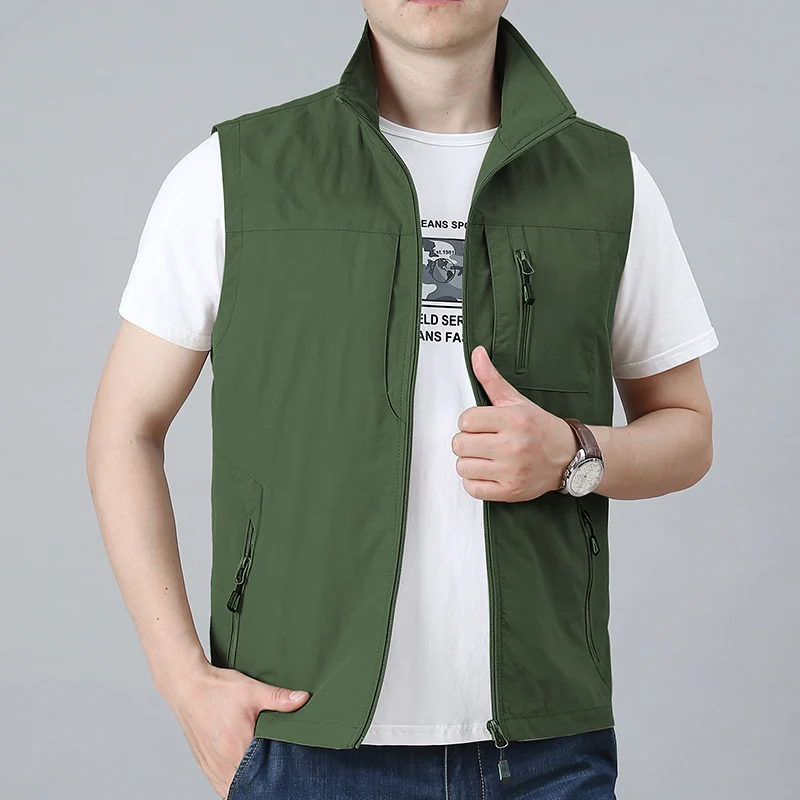 Herren Leichte Multifunktionale Outdoor-Weste mit Reißverschlusstaschen und Stehkragen Nord Taschen