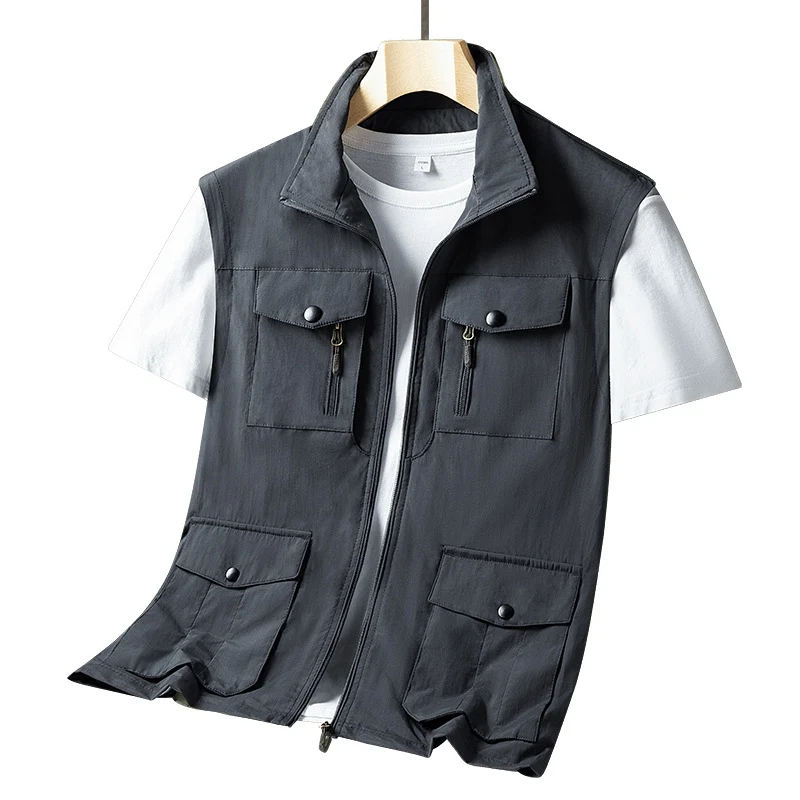 Herren Leichte Multifunktionale Outdoor-Weste mit Reißverschlusstaschen und Stehkragen Nord Taschen