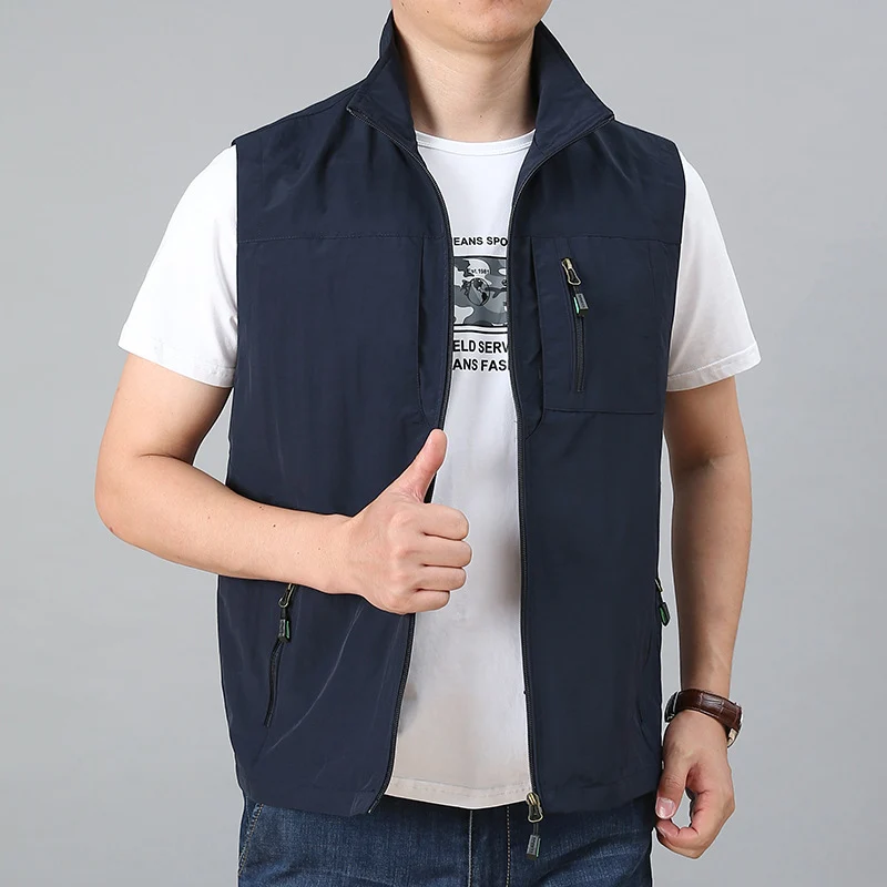Herren Leichte Multifunktionale Outdoor-Weste mit Reißverschlusstaschen und Stehkragen Nord Taschen