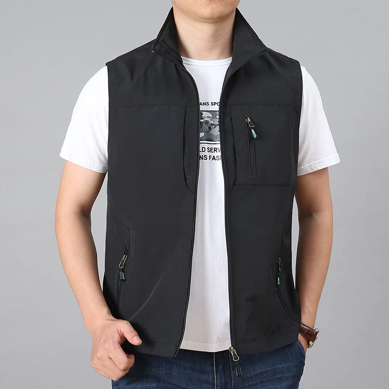 Herren Leichte Multifunktionale Outdoor-Weste mit Reißverschlusstaschen und Stehkragen Nord Taschen