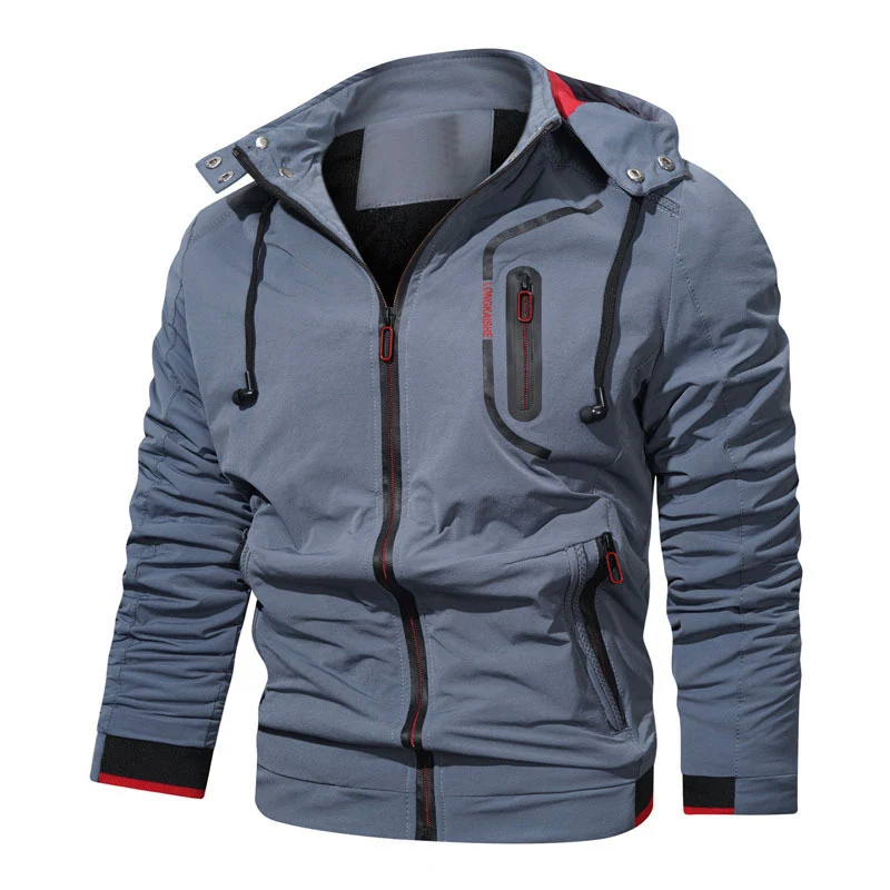 Herren leichte Kapuzen-Übergangsjacke mit wasserabweisender Oberfläche, verdeckten Reißverschlüssen und raffinierten Raffärmeln Nord Taschen