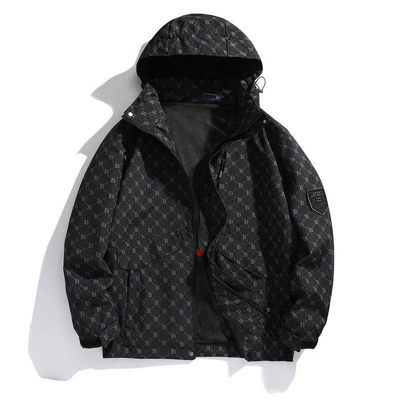 Herren Leichte Kapuzen-Logoallover-Fieldjacke mit Mesh-Futter und wasserabweisender Oberfläche Nord Taschen