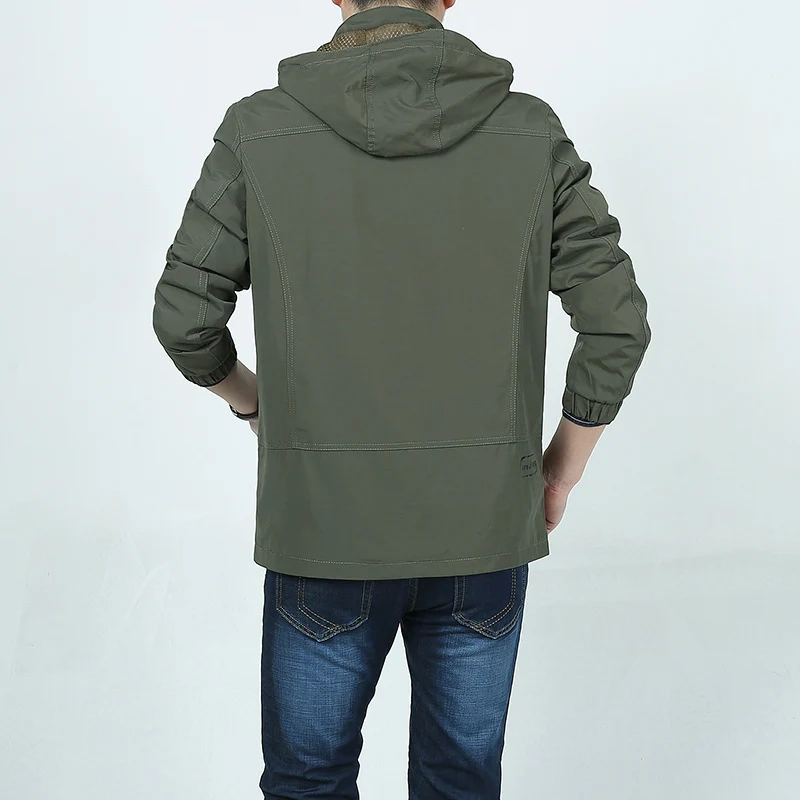 Herren Leichte Kapuzen-Fieldjacke im Urban-Utility-Stil mit Reißverschluss und Multifunktionstaschen Nord Taschen