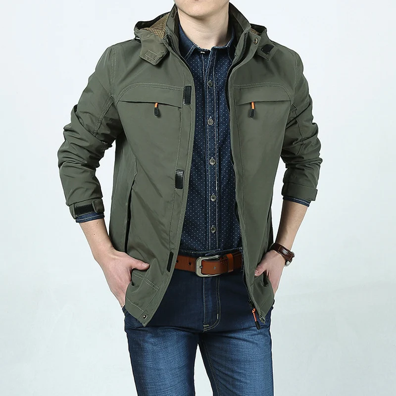 Herren Leichte Kapuzen-Fieldjacke im Urban-Utility-Stil mit Reißverschluss und Multifunktionstaschen Nord Taschen