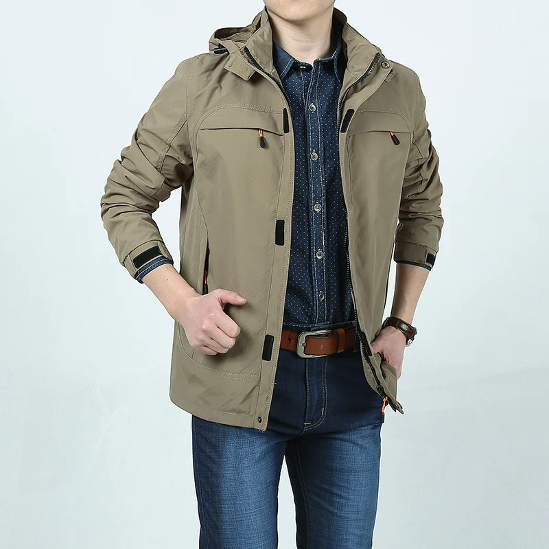 Herren Leichte Kapuzen-Fieldjacke im Urban-Utility-Stil mit Reißverschluss und Multifunktionstaschen Nord Taschen