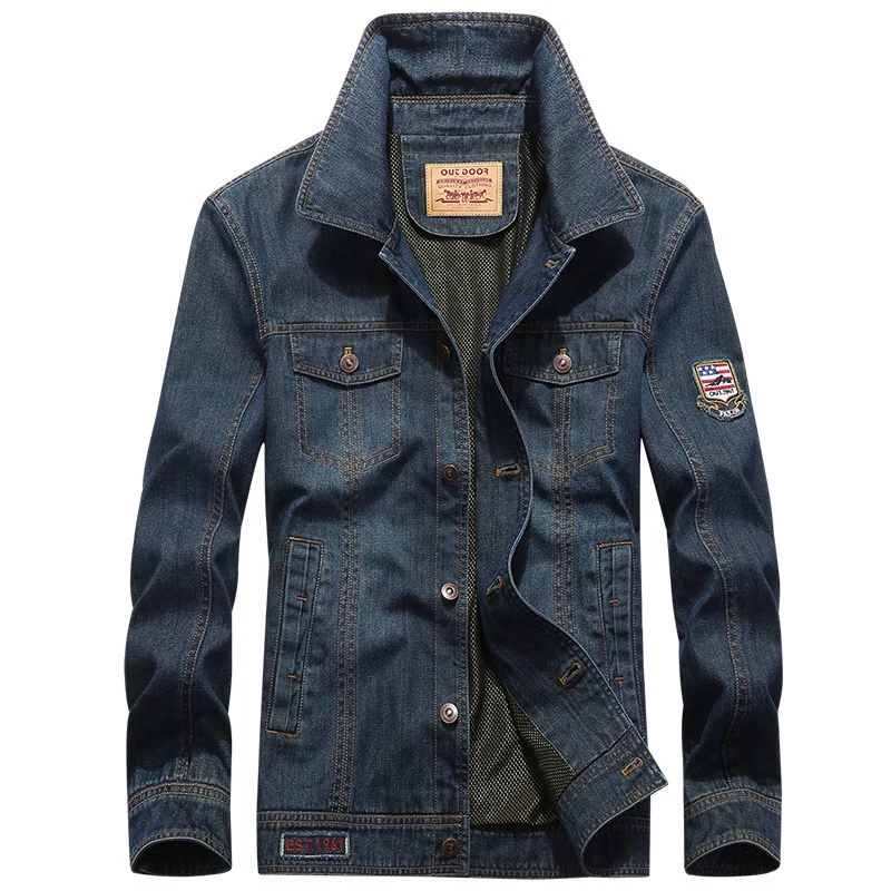Herren leichte Jeansjacke im Worker-Blouson mit atmungsaktivem Mesh-Innenfutter und Ärmelpatch Nord Taschen
