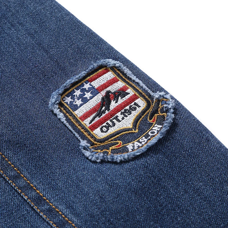 Herren leichte Jeansjacke im Worker-Blouson mit atmungsaktivem Mesh-Innenfutter und Ärmelpatch Nord Taschen