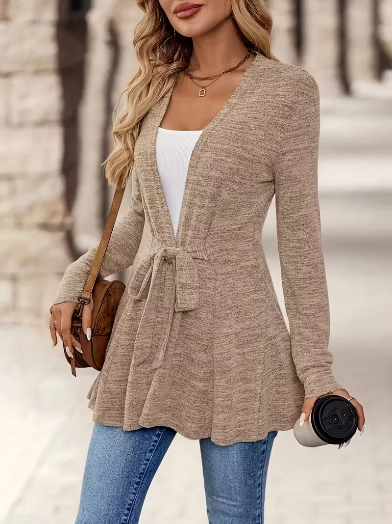 Damen Feinstrick-Cardigan mit Bindegürtel und ausgestelltem Saum Nord Taschen