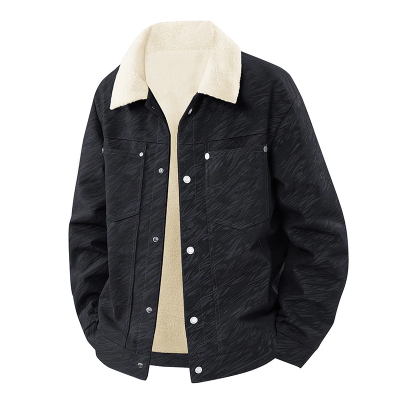 Herren Lässige Sherpa-gefütterte Truckerjacke mit Kunstfellkragen Nord Taschen