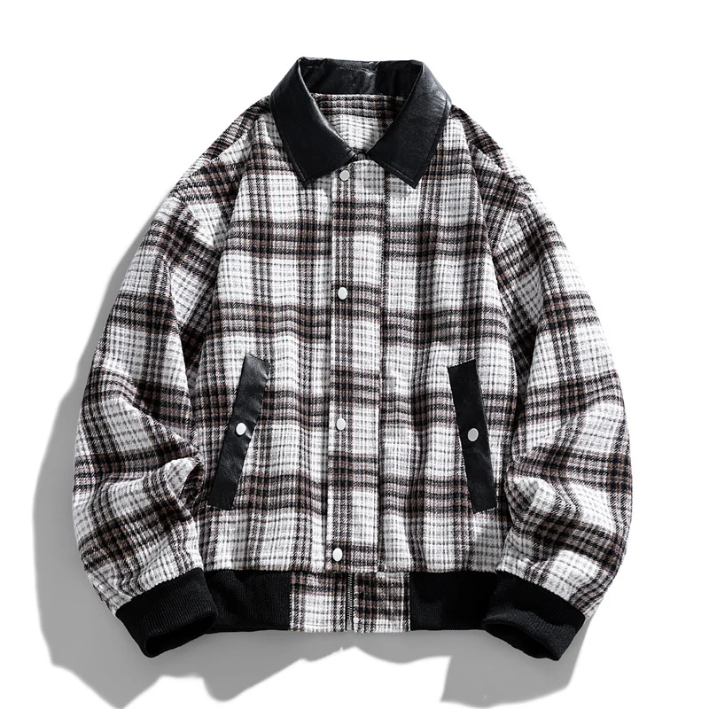 Herren Kariertes Overshirt-Blouson mit kontrastierendem Kunstlederkragen und Rippbündchen Nord Taschen