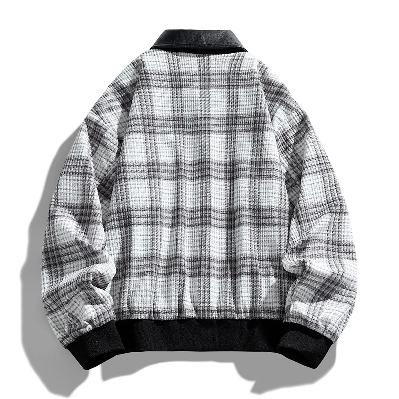Herren Kariertes Overshirt-Blouson mit kontrastierendem Kunstlederkragen und Rippbündchen Nord Taschen