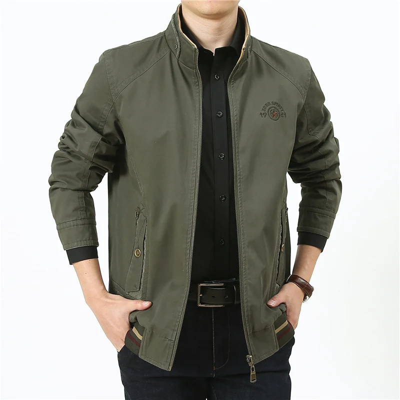 Herren leichte Canvas-Übergangsjacke mit Stehkragen, Reißverschluss und geripptem Saum Nord Taschen