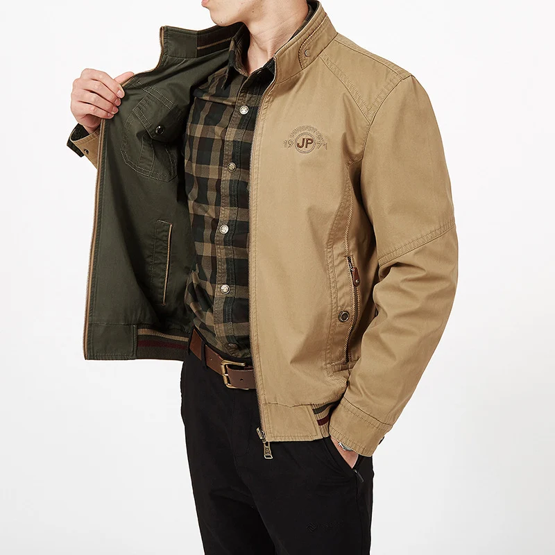 Herren leichte Canvas-Übergangsjacke mit gesteppter Schulterpasse und Reißverschluss Nord Taschen